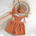 thumbnail image 2 of CIENVNSTG Three Pieces Boho Bikini Suit Womens Striped Halter Design Relaxed Cover Up Shorts Stylish Bathing Wear for Outdoor Seaside Use Red M, 2 of 4