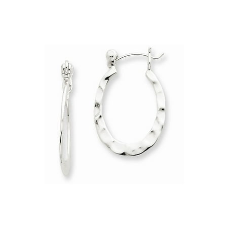 Polished Hammered Oval Earrings - Sterling Silver Hammered & Polished Oval Hoop Earrings