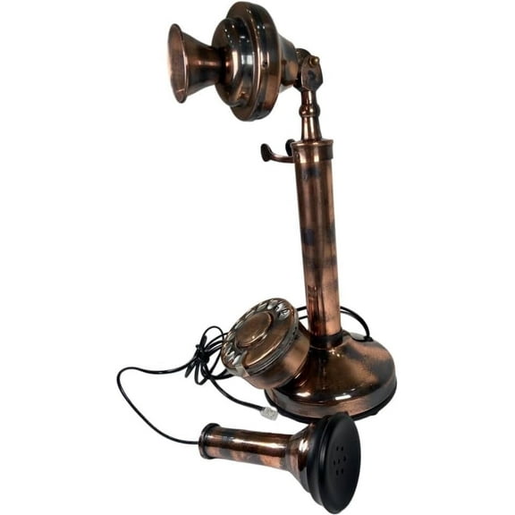 Decor Antique Candlestick Telephone, Tabletop, Vintage Contemporary, Rotary Dial, Corded, Retail Packaging with Power Over Ethernet, Bronze, New, 1 Count, 1 Pack