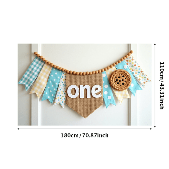 Cute Fabric Banner with Polka Dot and Gingham Elements One Year Old Theme Backdrop Party Decorations for First Birthday Party Photography Props Baby Shower Decor