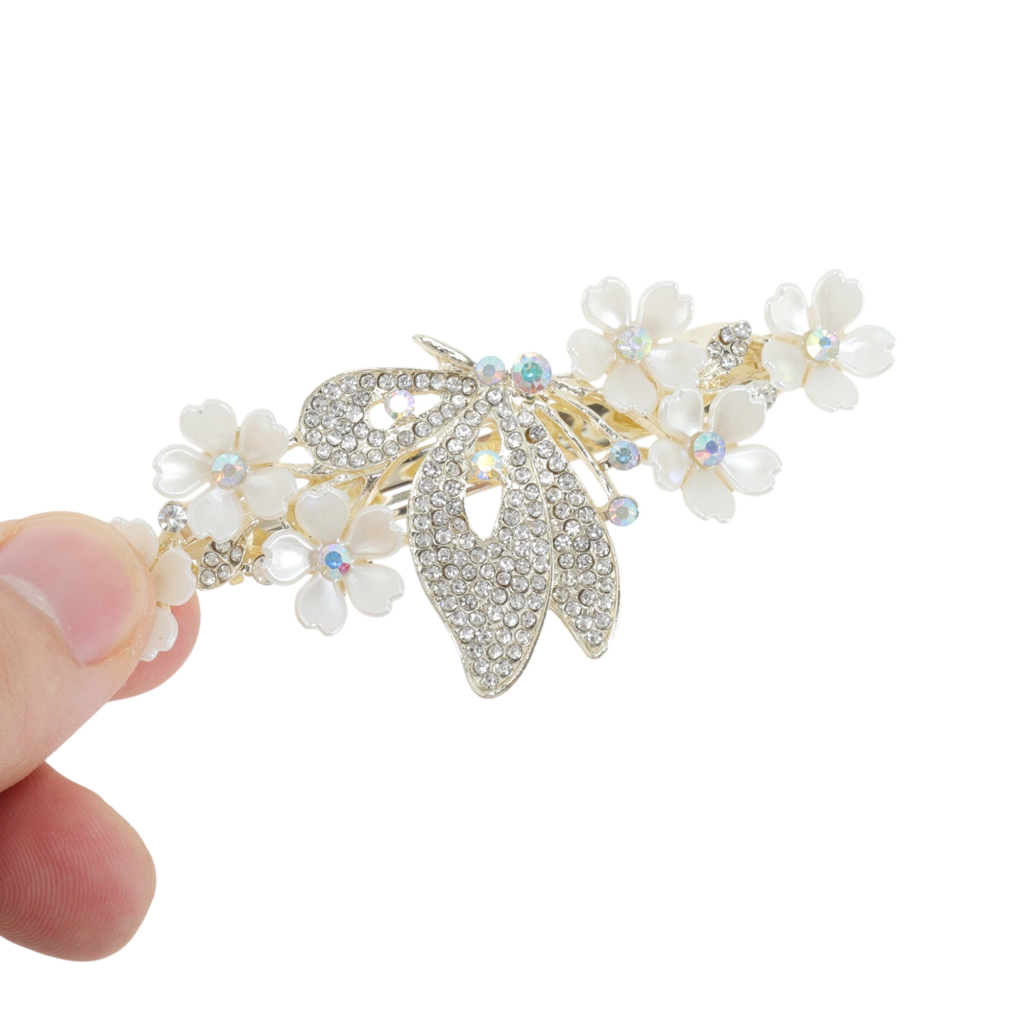 Unique Bargains Exquisite Seashell Flower Butterfly Rhinestone Hair Clips Gold Tone Beige