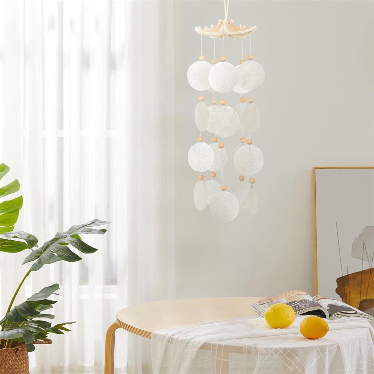 QZS Durable Shells Decor,2In Round Natural Shells with 2 Holes for Curtain,Set of 60,Portable DIY Decor for Garland,Craft,Wedding,Home