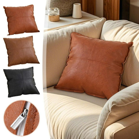 Naxoaeo PU Leather Pillow Cover, Faux Leather Pillowcase for Living Room Bedroom, Hidden Zipper, Home Decor, 16x16 Inch, Gift