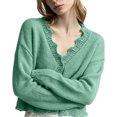 thumbnail image 2 of Ndbuld Women Long Sleeve Women Solid Color Long Sleeve V Neck Button Down Knit Cardigan Top,Green,Free Size, 2 of 5
