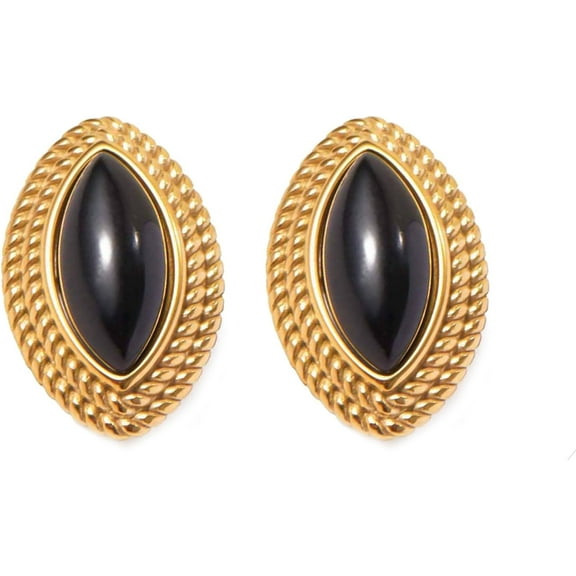 XBage Big Chunky Gold Earrings For Women Vintage Black Oval Earring Onyx Statement Earrings Trendy Jewelry[2184]