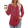 thumbnail image 2 of Womens Shirts Blouse Women's Fashion Hem Split Casual Striped Plaid Printed Round Neck Long Sleeve Top, 2 of 5