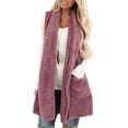 thumbnail image 2 of DHFJKG Womens Mediun Length Fuzzy Vest Cardigan Sleeveless Open Front Fluffly Shaggy Vest Jacket Long Coat Solid Color With Pockets Soft Outerwear, 2 of 5