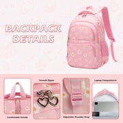 Forestfish 3-Piece Backpack Set for School,Large Capacity Teen Backpack with Insulated Lunch Bag & Pencil Case,Waterproof with Laptop Compartment & Side Pocket(Daisy A/Pink)