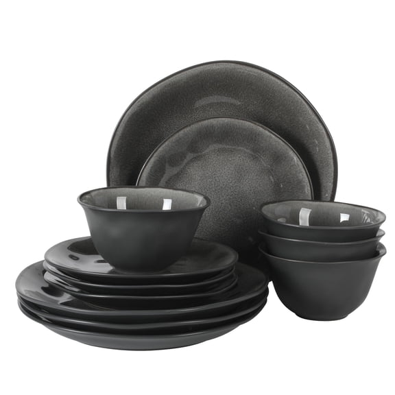 Gibson Elite Port Barton 12-Piece Charcoal Stoneware Dinnerware Set