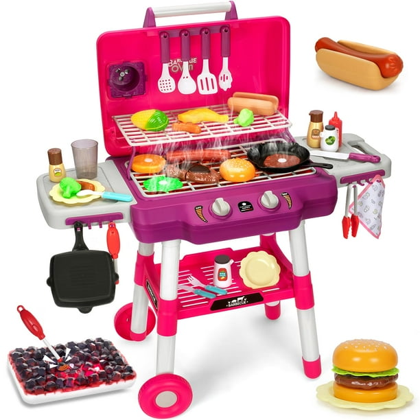 Set de juegos TooyBing para niños Play Kitchen Toys, parrilla para barbacoa, color rosa, de 3 a 5 años