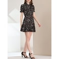 thumbnail image 5 of INSPIRE CHIC Women's Ruffle Floral Bow Tie Chiffon Puff Short Sleeve Fit & Flare Dress XS Black-White, 5 of 8