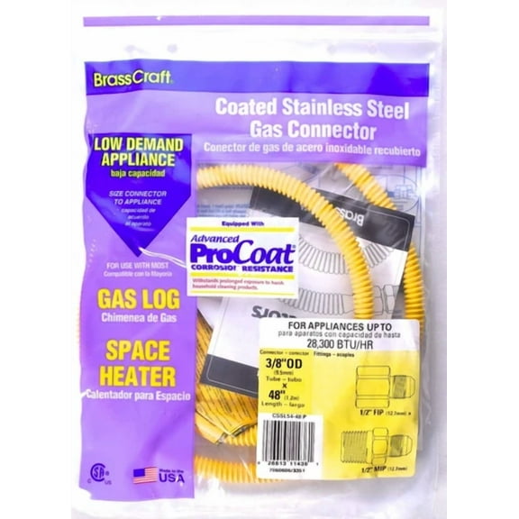 Brasscraft Cssl54-48P 48" Coated Stainless Steel Gas Connector 3/8" Od Tube New