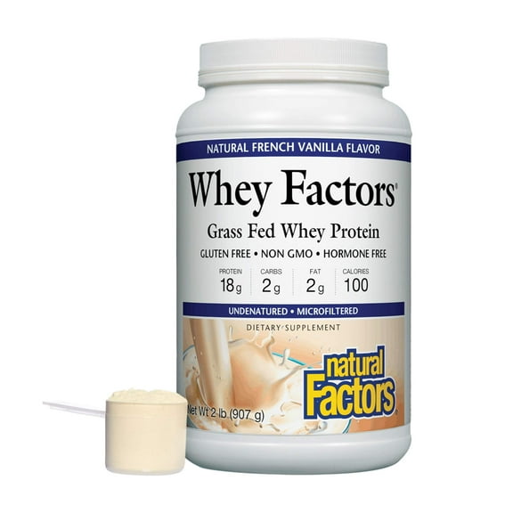 Natural Factors Whey Factors, Grass Fed Whey Protein Concentrate, Aids Muscle Development and Immune Health, French Vanilla, 2 lb