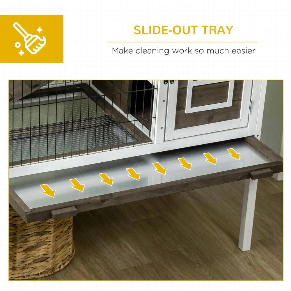 Spaco Wood Rabbit Hutch, Elevated Guinea Pig Cage with Run, Pet Cage for Outdoor, Coffee