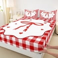 thumbnail image 3 of Manfei Ribbon Bowknot Bowtie Bed Sheets,Gitl Ribbon Bow King Sheets,Red White Checkered Sheet Set For Kids,Ultra Soft Home Decor,4pcs, 3 of 7