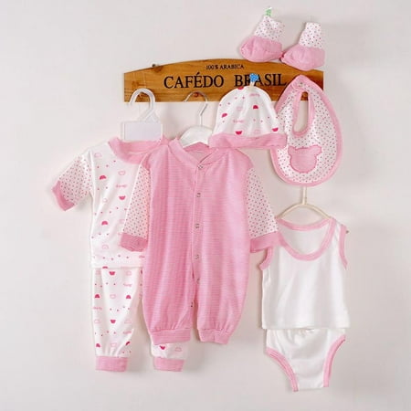 

8PCS Baby Girls Boys Clothes Outfits Newborn Cotton Hat Bibs Pants Sock Set 0-3M