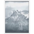 thumbnail image 1 of PixonSign Framed Wall Art Print Snowy Mountain Peak Below Clouds Nature Wilderness Photography Realism Modern Landscape Relax/Calm Blue Duotone for Living Room, Bedroom, Office - 12"x16" WHITE, 1 of 6