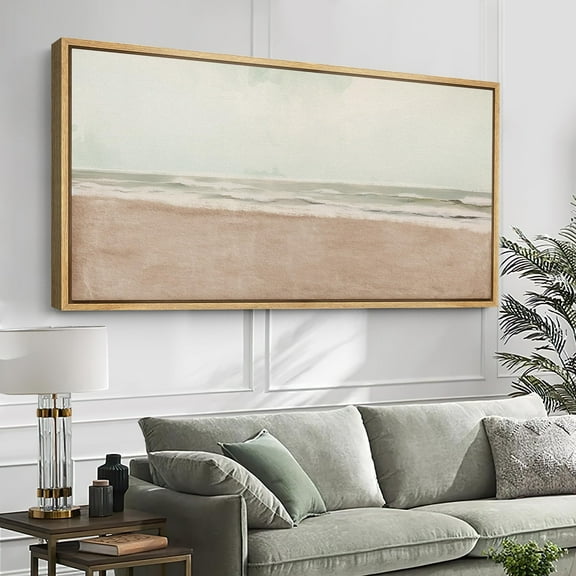 IDEA4WALL Extra Large Framed Canvas Print Wall Art Serene Shoreline Abstract Beach Illustrations Antique Pastel Seascape Wall Decorative Oversized Artwork Relax/Calm for Living Room - 60"x30"