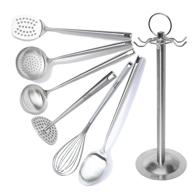 Juego de utensilios 7 piezas de acero inoxidable con soporte