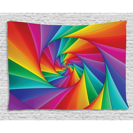 Trippy Tapestry Abstract Art Psychedelic Spiral In Vivid Rainbow Colors Triangular Fractals Close Up Wall Hanging For Bedroom Living Room Dorm