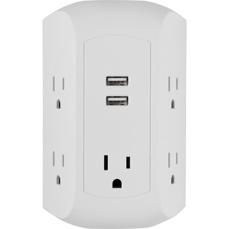 GE UltraPro 5-AC, 2-USB Side-Access Surge Protector, 560J, White – 58297