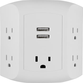 GE UltraPro 5-AC, 2-USB Side-Access Surge Protector, 560J, White  58297