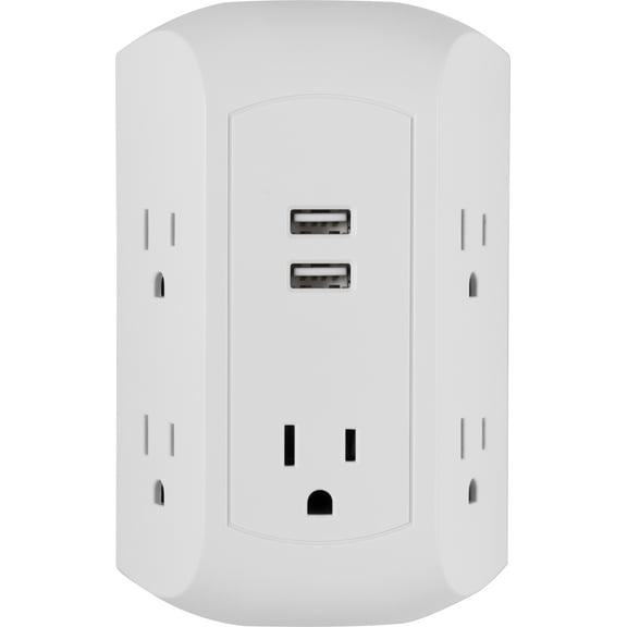 GE UltraPro 5-AC, 2-USB Side-Access Surge Protector, 560J, White – 58297