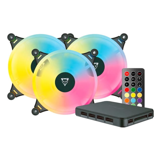 Kit de 3 Ventiladores Gamers Ocelot de 120MM ARGB con Hub Control Multicolor Modelo OFKIT-2