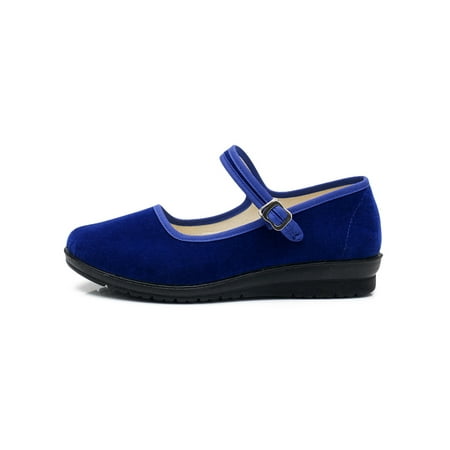 

Daeful Ladies Dance Shoes Slip On Flats Buckle Work Shoe Round Toe Breathable Dancing Pumps Modern Pump Blue 8