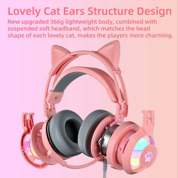 Cat Ear Headset 3.5mm PC Gaming Headset with Microphone Detachable
