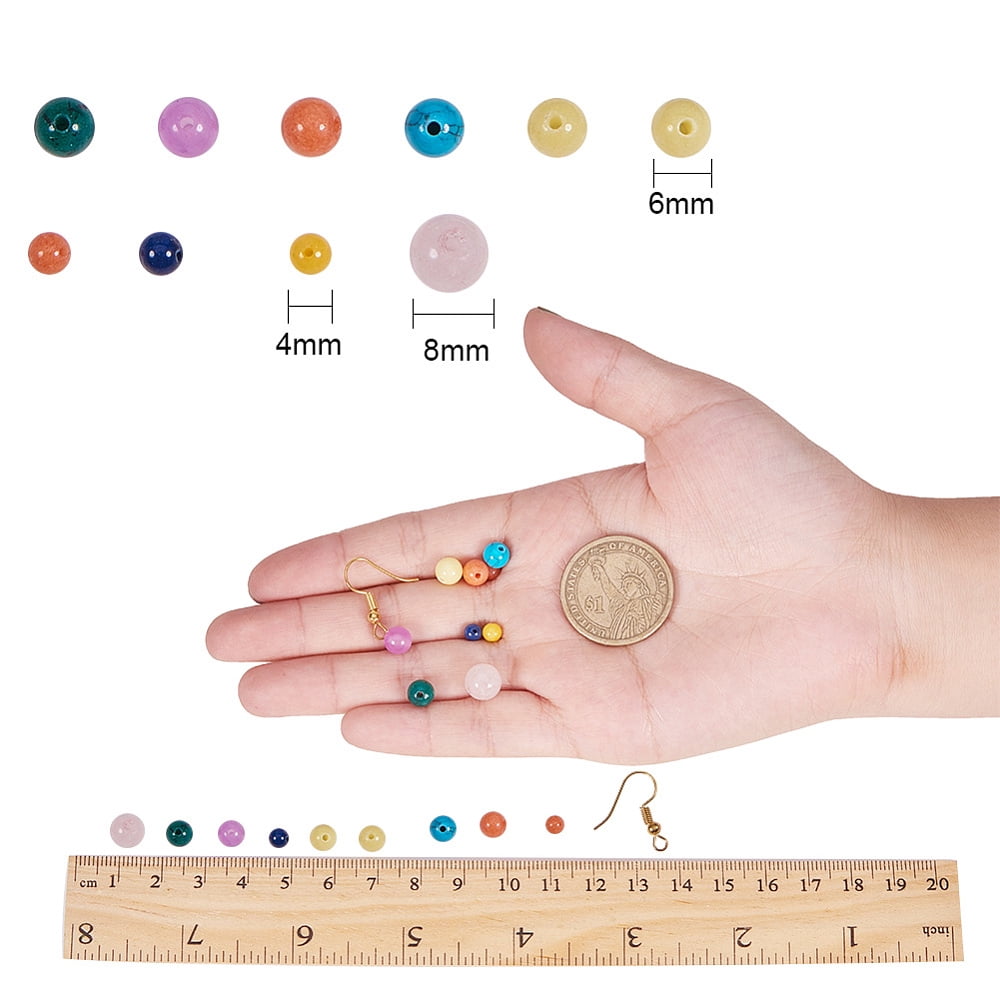 DIY Earring Making with Iron Earring Hooks Jewelry Wire Natural Gemstone Round Beads and Jewelry Pliers Mixed Color 11x7x3cm