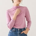 thumbnail image 6 of Pink Womens Tops Women's Casual Solid Long Sleeve Fitted Turtleneck Sweater Top Going Out Tops for Women, 6 of 6