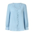 thumbnail image 4 of Blusa de encaje con cuello en V para mujer - Color liso, manga corta, poliéster, camisa elegante y casual para el trabajo o una cita, 4 of 7