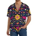 thumbnail image 3 of Naloa Cinco De Mayo Floral Men's Loose Fit Cuban Collar Short-Sleeve Shirt with Button-down and Chest Pocket for Everyday Wear Outings - Medium, 3 of 7