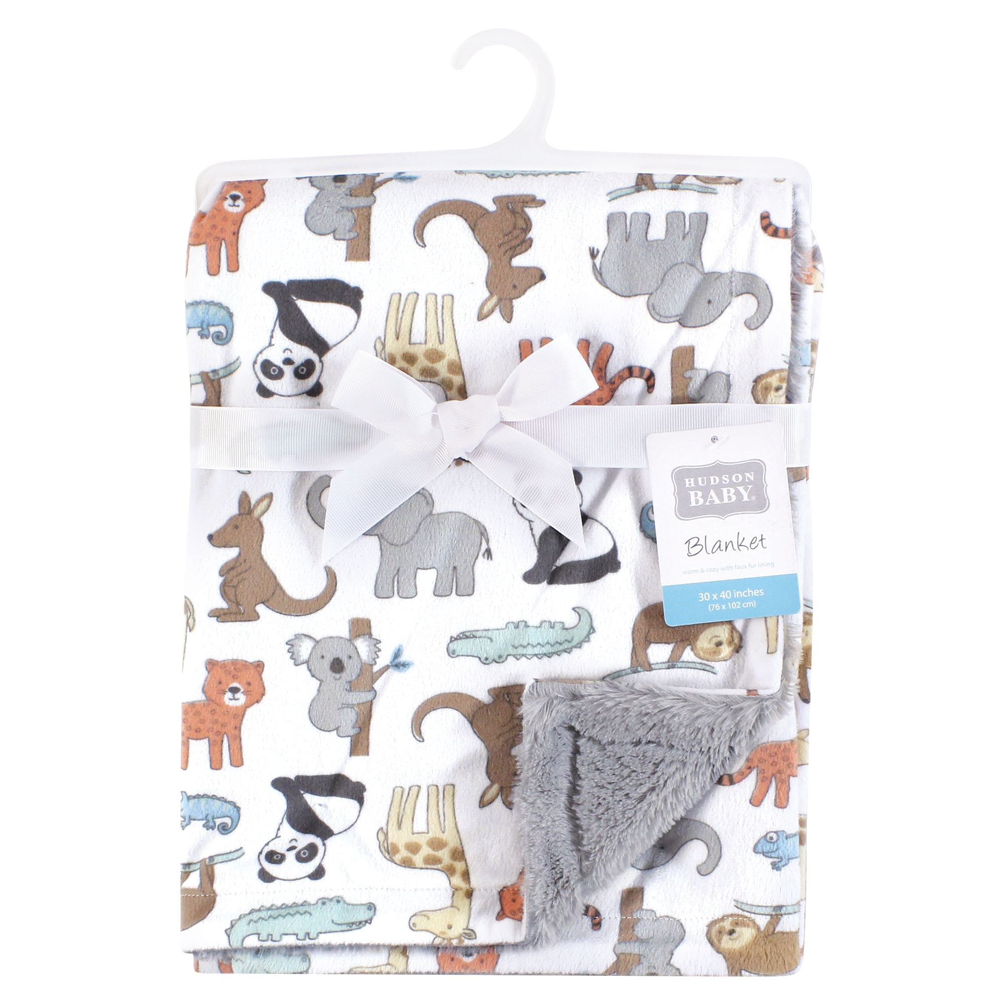 Hudson Baby Plush Blanket with Furry Binding and Back, Zoo Animals, One Size