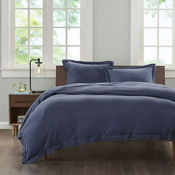INK+IVY Cotton Jersey Knit Twin/Twin XL Duvet Cover Set in Navy