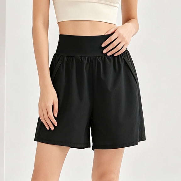 Qulqfy High Waisted Lounge Shorts Women Elastic Waist Athletic Tummy Control Bow Pockets Loose Shorts for Women