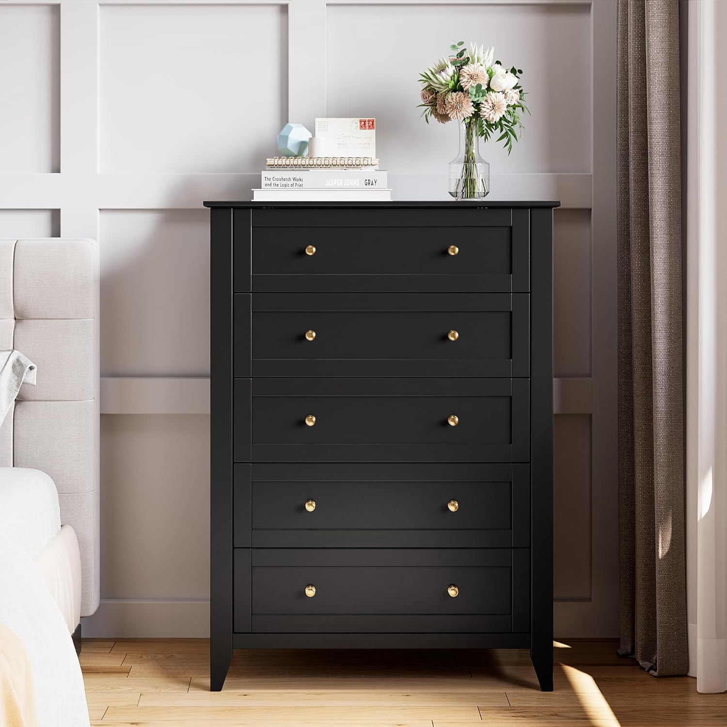 Roromall 5 Drawer Dresser for Bedroom, Tall Dresser with Deep Drawers & Metal Knobs, Modern Wooden Chests of Drawers for Entryway, Hallway
