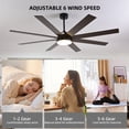 thumbnail image 5 of Electric Fans 72" Ceiling Fan with Light, 6-Speed Remote Control, Reversible DC Motor, Modern 8 Blades with 6"/12"/19.5" Downrods for Home or Commercial Black/Walnut,Ceiling Fans, 5 of 16