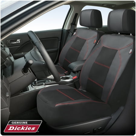 Genuine Dickies 2-Piece Black-Red Durasport Vegan Leather Universal Truck Seat Covers, 43634WDI