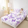 thumbnail image 4 of Homewish Chic Butterflies Twin Sheet Sets,Cartoon Polka Dot Twin Fitted Sheet,Purple White Flat Sheet For Girls Kids,Microfiber Bedroom Decor,3pcs, 4 of 7