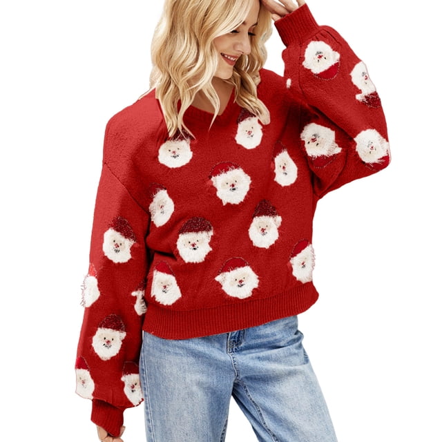 Cathalem Chandails Surdimensionnés pour Femmes, T-Shirts Basiques pour Automne Hiver, Rouge m