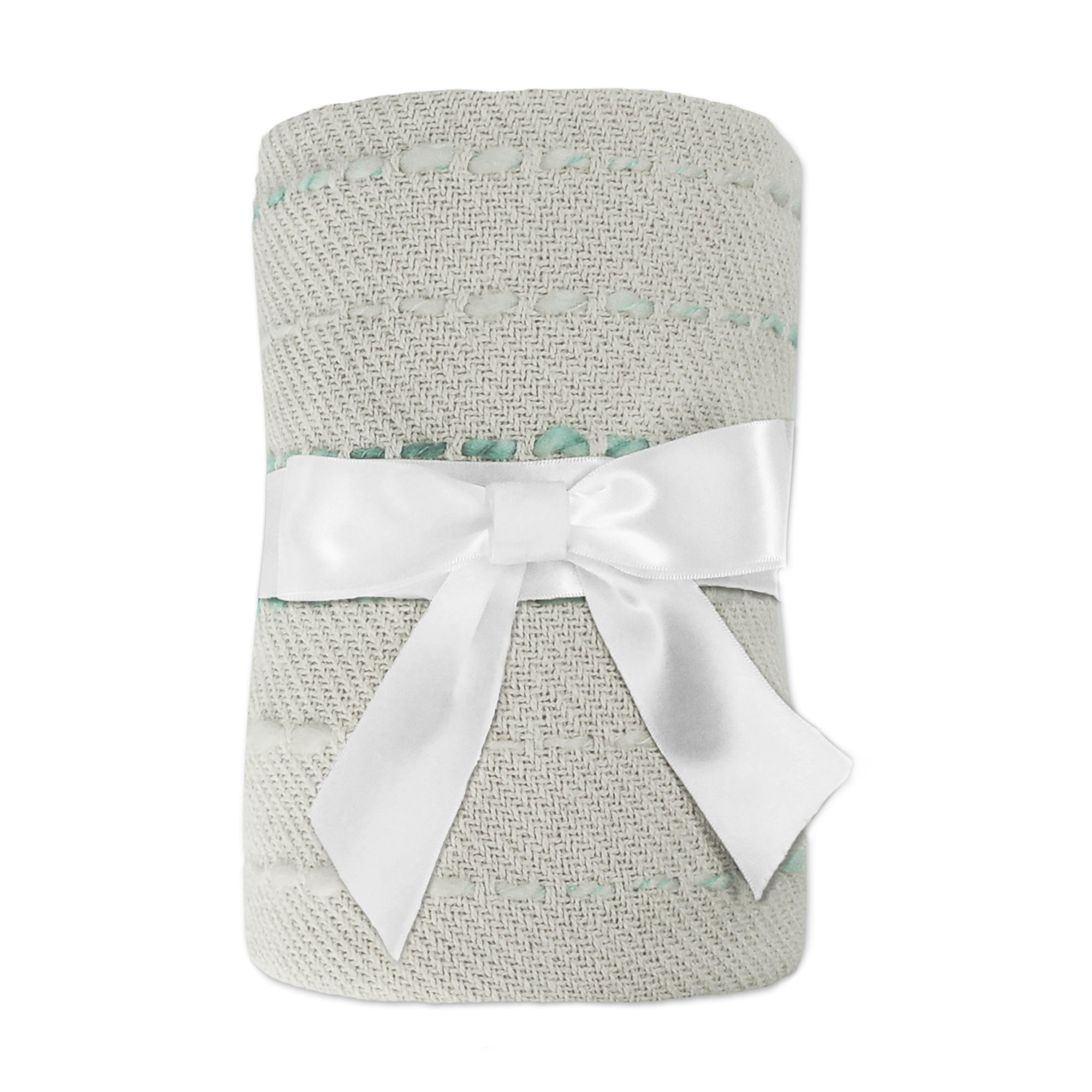 LR Home Melanie Teal/Cream Striped Embroidered with Fringe Adult Cotton Throw Blanket, 50" x 60"