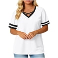thumbnail image 2 of BUIGTTKLOP Womens Plus Size T Shirts Short Sleeve Tees Criss Cross V Neck Top Loose Fitted Color Block Summer Tops 2026 Fashion Clothes, 2 of 6