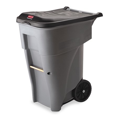 

Rubbermaid Commercial FG9W2100GRAY Brute Rollout Heavy-Duty Waste Container Square Polyethylene 65gal Gray