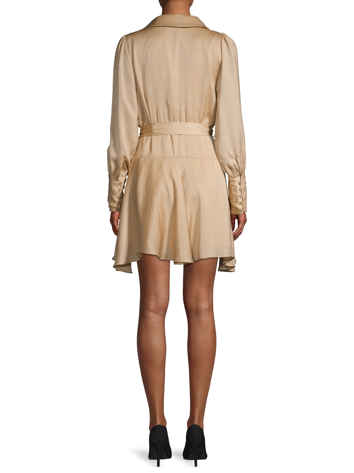 knee length dresses for ladies Silk Long Sleeve Wrap Dress