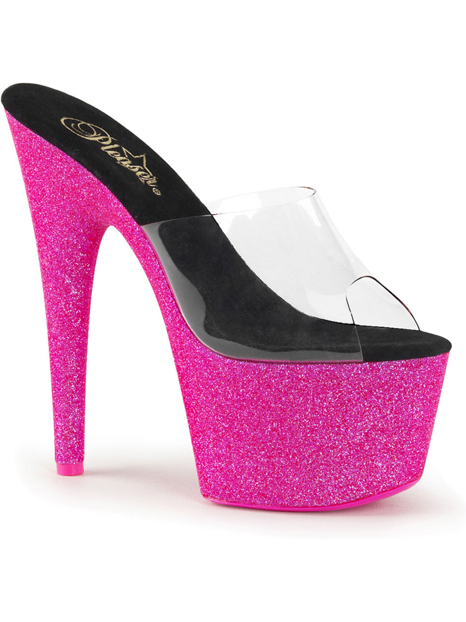 Pleaser - Womens Hot Pink Heels Slide Sandals UV Reactive Shoes Neon ...