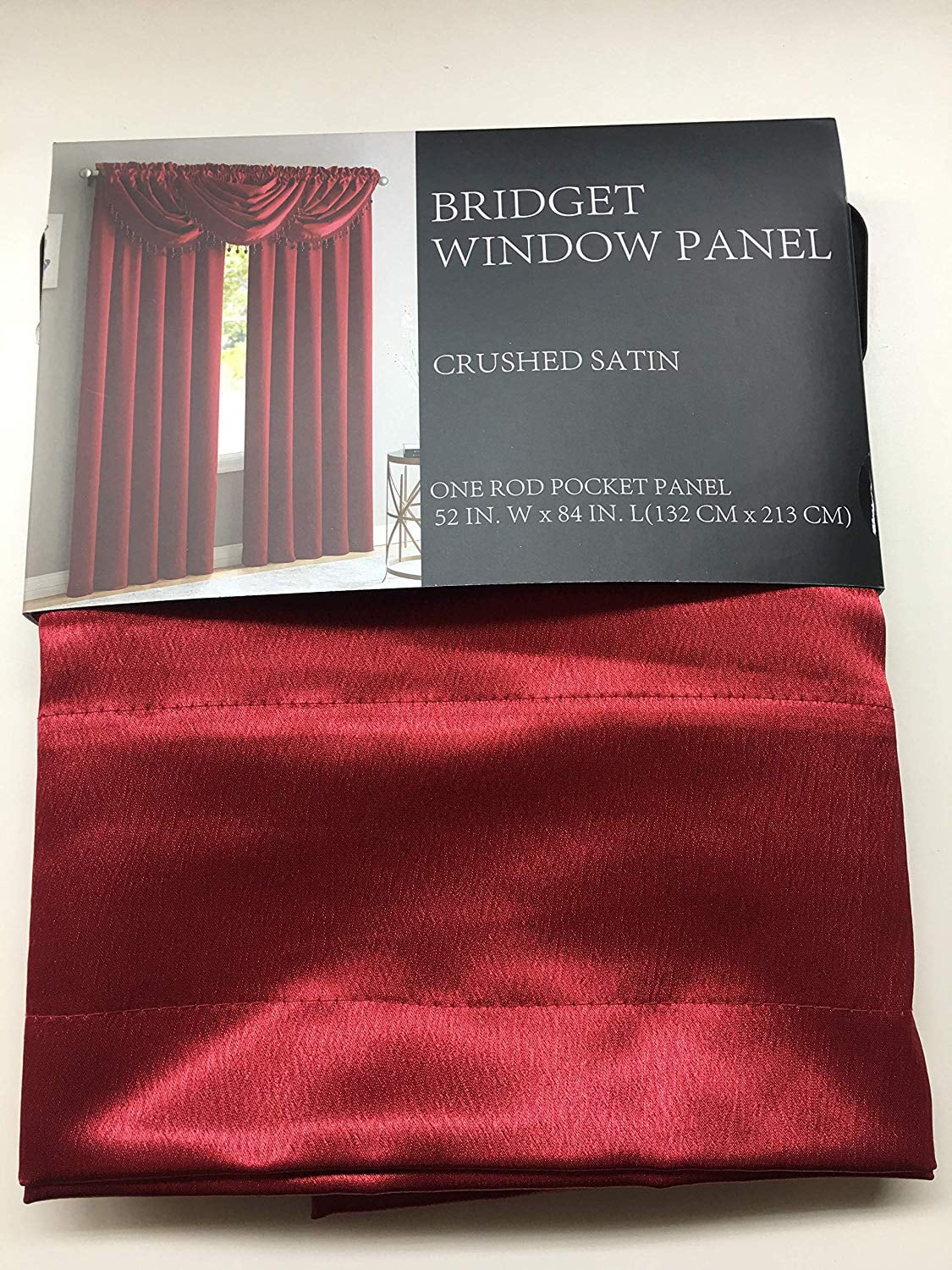 Luxury Home Textiles Bridget 5 Piece Crushed Satin Curtain Set with Beaded Austrian Valances (Burgundy)