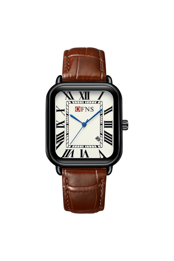 Men's Vintage Rectangle Quartz Watch with Leather Strap, Roman Numeral Dial, Business Casual Dress Wristwatch