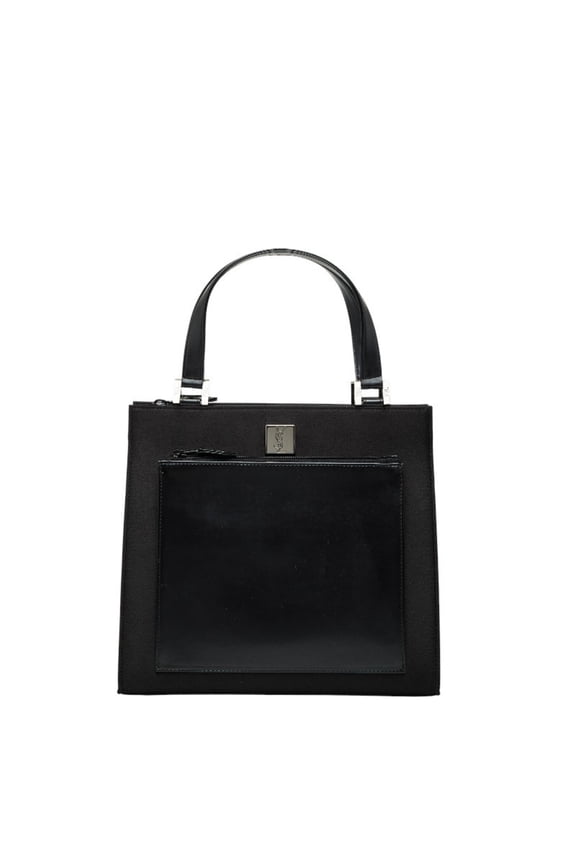 Pre-Owned Saint Laurent YSL logo handbag tote bag in black polyester and leather for... (Good)